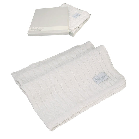 Bambino by Juliana white woven cable pattern baby blanket 64cm x 68.5cm - hanrattycraftsgifts.co.uk