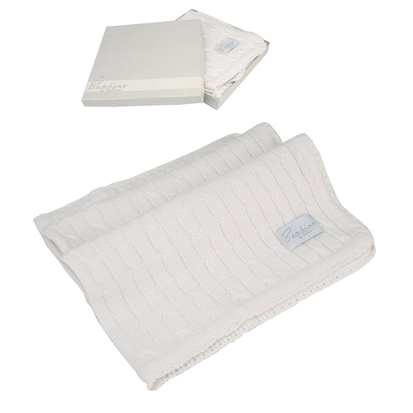 Bambino by Juliana white woven cable pattern baby blanket 64cm x 68.5cm - hanrattycraftsgifts.co.uk