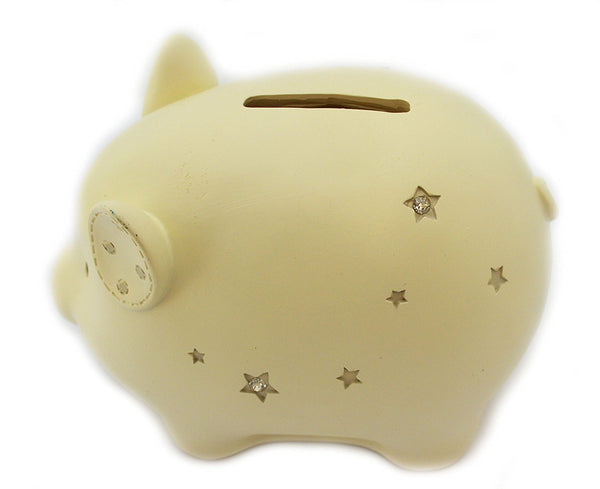 Bambino Star Decorated Cream Pig Money Bank \ Savings Bank - hanrattycraftsgifts.co.uk
