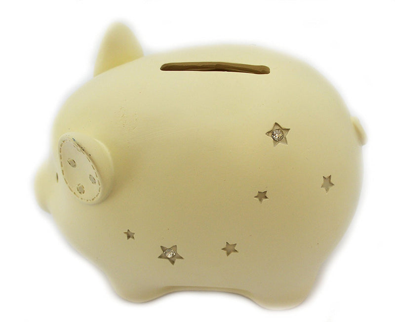 Bambino Star Decorated Cream Pig Money Bank \ Savings Bank - hanrattycraftsgifts.co.uk