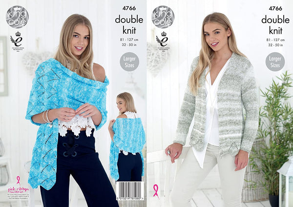 King Cole Women's Knitting Pattern 4766 Cardigan and Shawl in Vogue DK