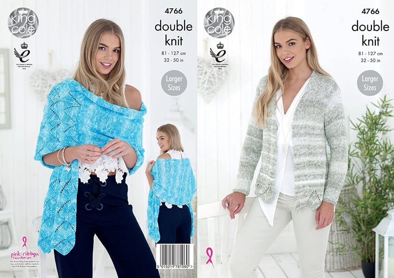 King Cole Women's Knitting Pattern 4766 Cardigan and Shawl in Vogue DK