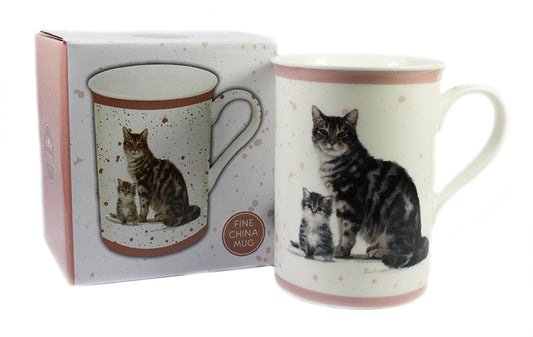 Macneil Cat and Kitten Fine China Mug (Tabby) - hanrattycraftsgifts.co.uk