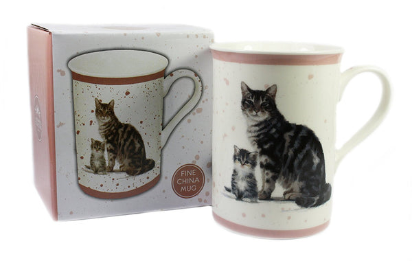 Macneil Cat and Kitten Fine China Mug (Tabby) - hanrattycraftsgifts.co.uk