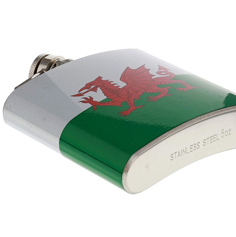 5oz Stainless Steel Hip Flask - Welsh Flag - hanrattycraftsgifts.co.uk