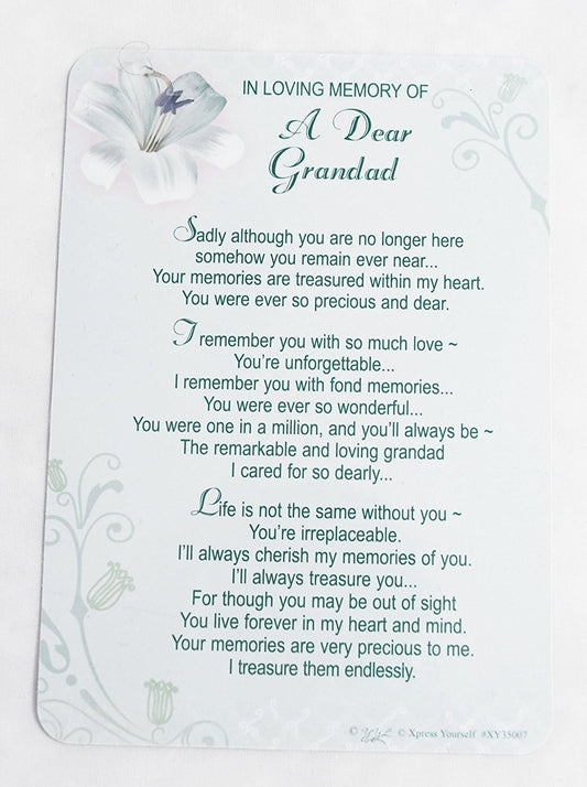 In Loving Memory - Of A Dear Grandad - Grave/Graveside Memorial Card - hanrattycraftsgifts.co.uk