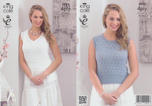 King Cole Bamboo 4 Ply Pattern - 3923 Womens Pretty Summer Tops by King Cole - King Cole Patterns - hanrattycraftsgifts.co.uk