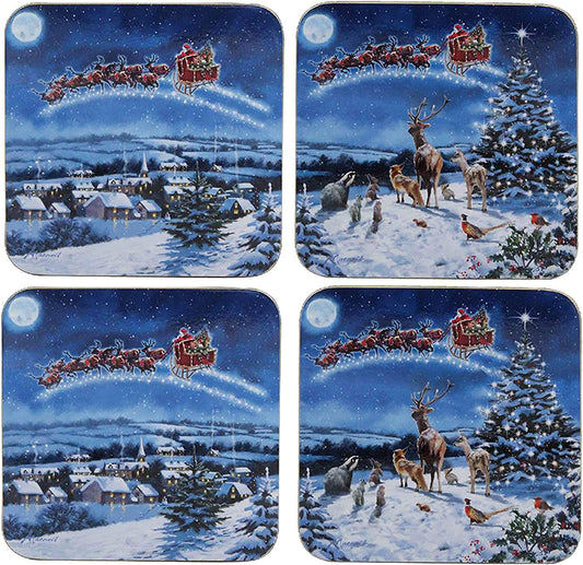 Christmas Tableware 4 Pack Corked Back Coasters - Santa Sleigh