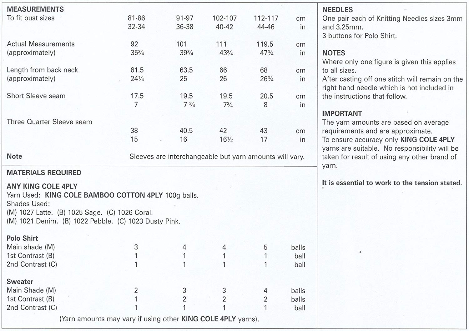 King Cole 4479 Knitting Pattern Ladies Polo Shirt and Sweater in Bamboo Cotton 4 ply - hanrattycraftsgifts.co.uk