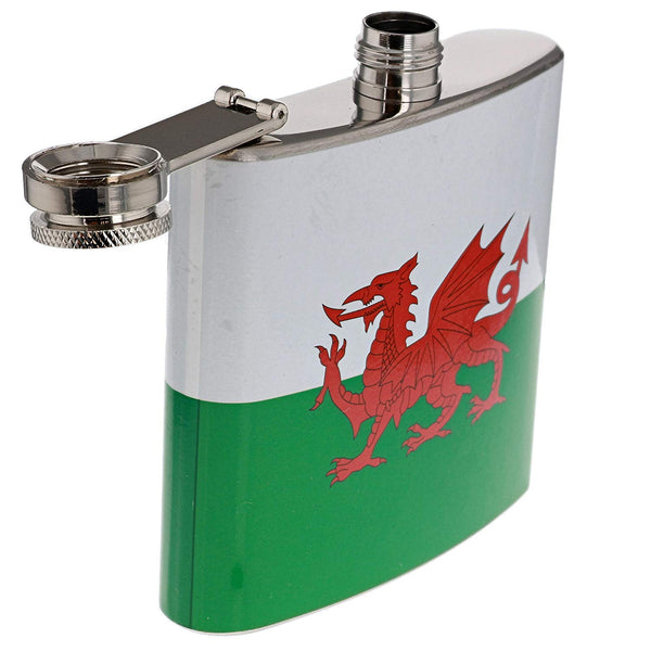 5oz Stainless Steel Hip Flask - Welsh Flag - hanrattycraftsgifts.co.uk