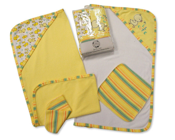 Pack of 4 Baby Bath Set Gift - Hooded Towel and Wash Cloth Set Lemon - hanrattycraftsgifts.co.uk