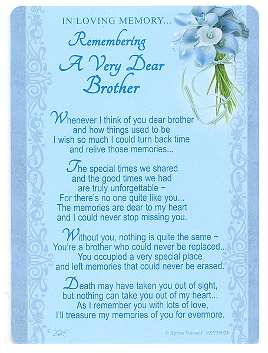 In Loving Memory - Remembering A Very Dear Brother - Grave/Graveside Memorial Card - hanrattycraftsgifts.co.uk