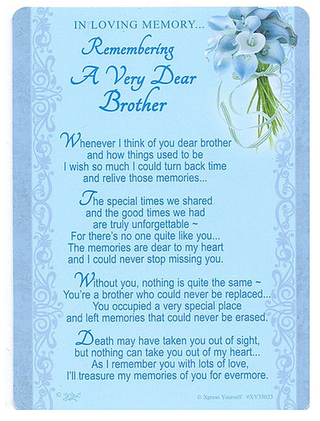 In Loving Memory - Remembering A Very Dear Brother - Grave/Graveside Memorial Card - hanrattycraftsgifts.co.uk