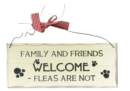 Wooden Animal Fleas Sign, Family and Friends Welcome Fleas Are Not Sign - hanrattycraftsgifts.co.uk