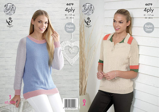 King Cole 4479 Knitting Pattern Ladies Polo Shirt and Sweater in Bamboo Cotton 4 ply - hanrattycraftsgifts.co.uk