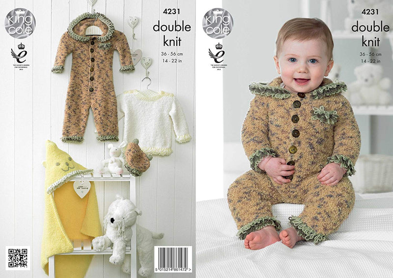 King Cole Cuddles DK Double Knitting Pattern Baby Clothes Set - Onesie Sweater Blanket & Hat (4231) - hanrattycraftsgifts.co.uk