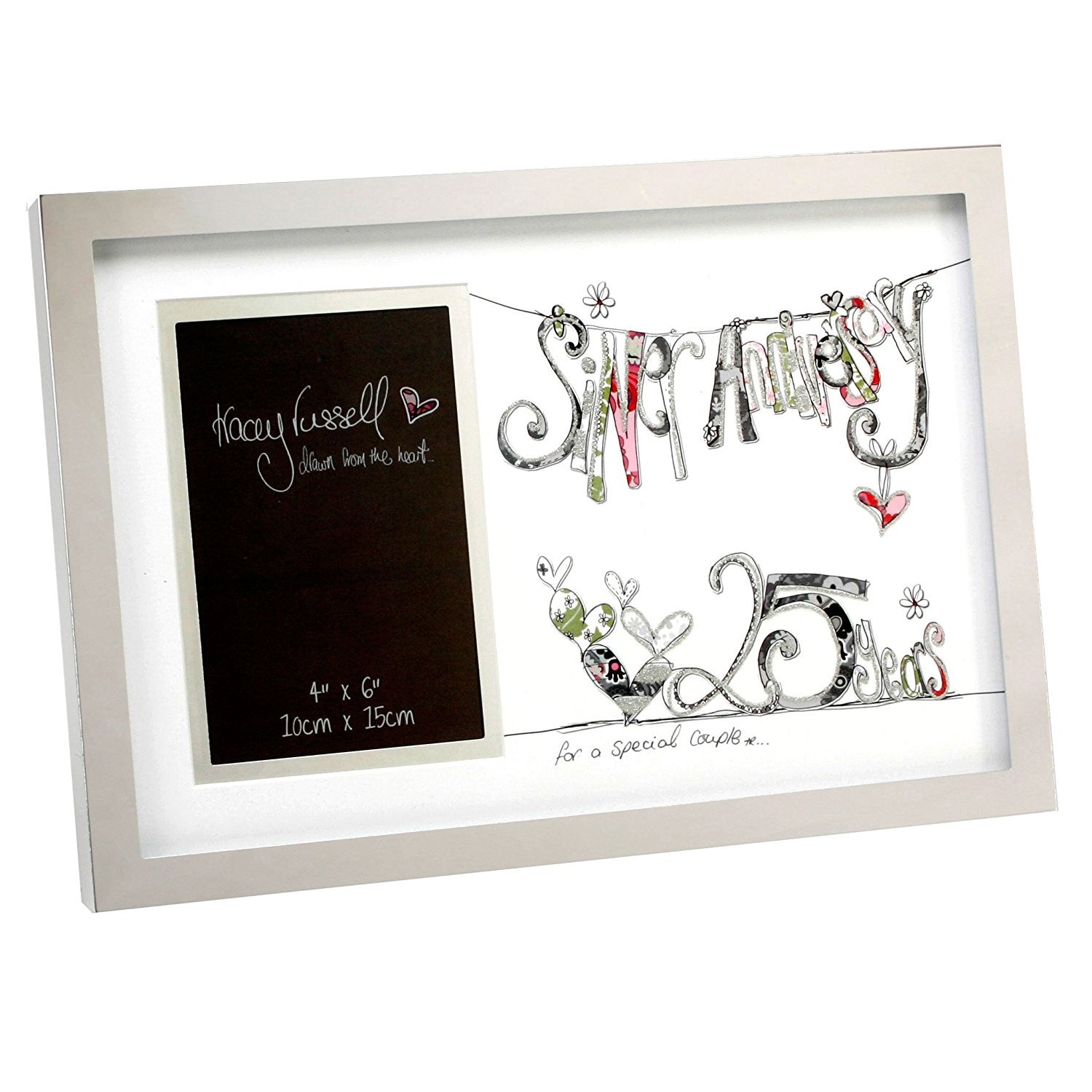 Tracey Russell Photo Frame & Glitter Print Mount - 25th Ann - hanrattycraftsgifts.co.uk