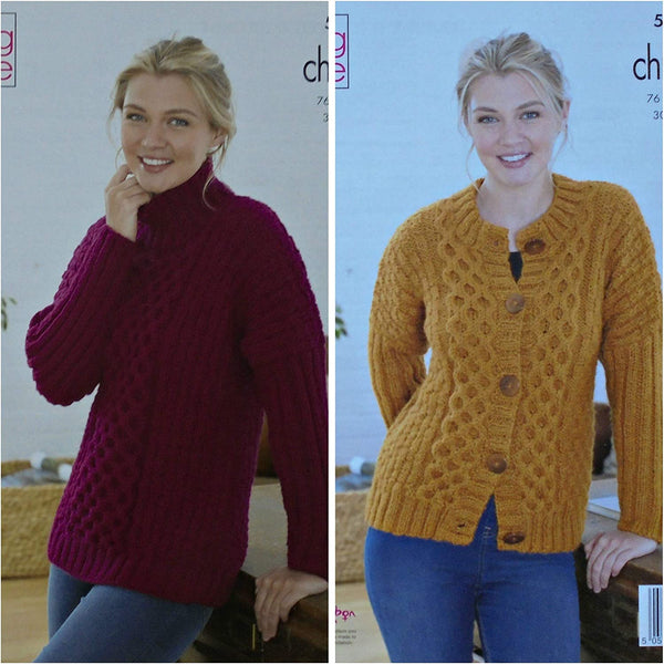 King Cole 5521 Knitting Pattern Womens Cable Sweater and Cardigan in Magnum Chunky