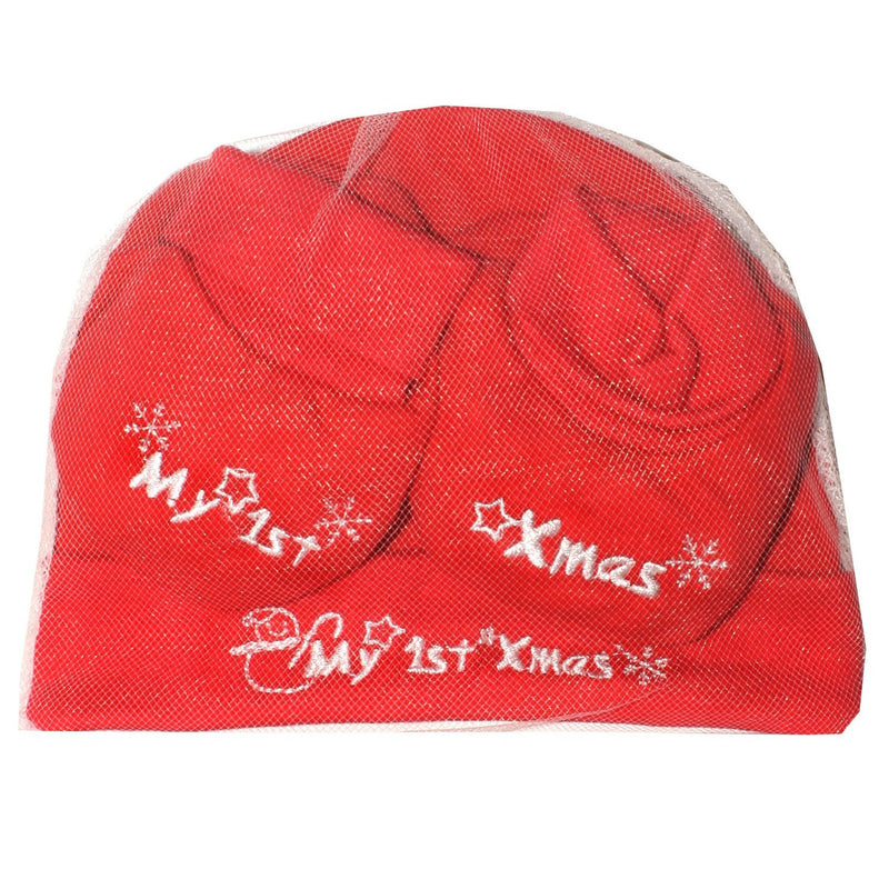 New Born Babys My 1st Xmas Hat & Bootee 2 Piece Set In a Bag - hanrattycraftsgifts.co.uk