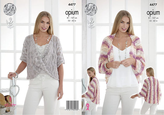 King Cole 4477 Knitting Pattern Ladies Shrug Cardigan Sweater in Opium