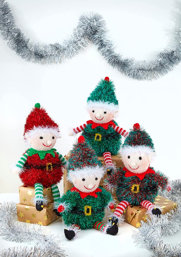 King Cole Tinsel & DK Knitting Pattern for Easy Knit Playful Elf Elves Christmas Toy (9164)