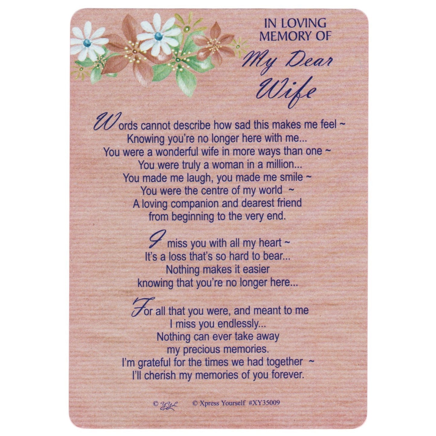 Xpress Yourself Loving Memory Graveside Memorial Card & Holder 5.75 X 4" Relations Friends Etc - My Dear Wife 35009 - hanrattycraftsgifts.co.uk