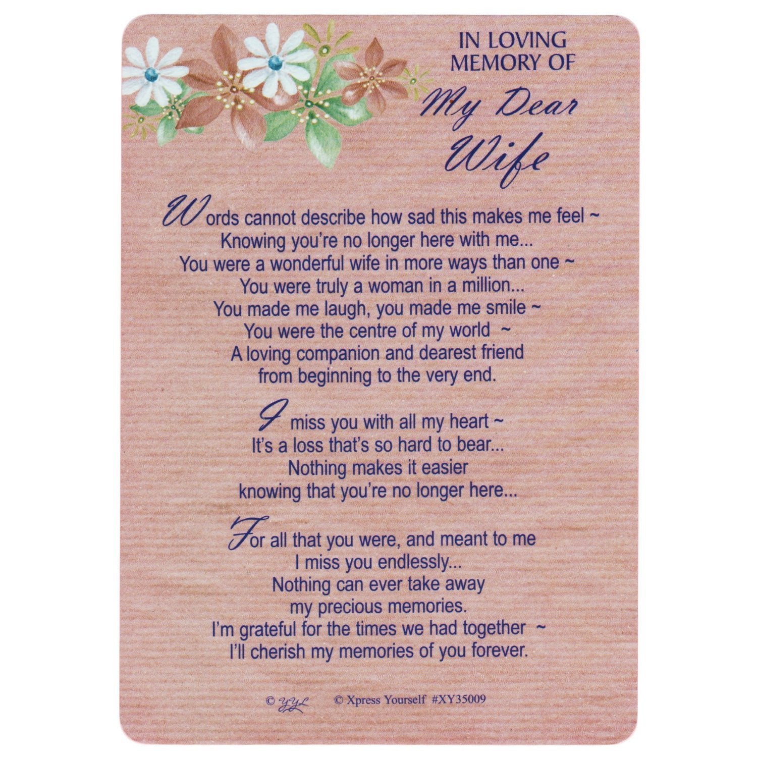 Xpress Yourself Loving Memory Graveside Memorial Card & Holder 5.75 X 4" Relations Friends Etc - My Dear Wife 35009 - hanrattycraftsgifts.co.uk