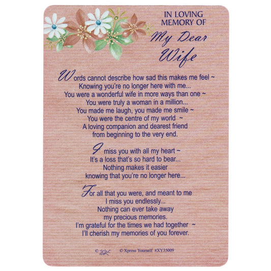 Xpress Yourself Loving Memory Graveside Memorial Card & Holder 5.75 X 4" Relations Friends Etc - My Dear Wife 35009 - hanrattycraftsgifts.co.uk