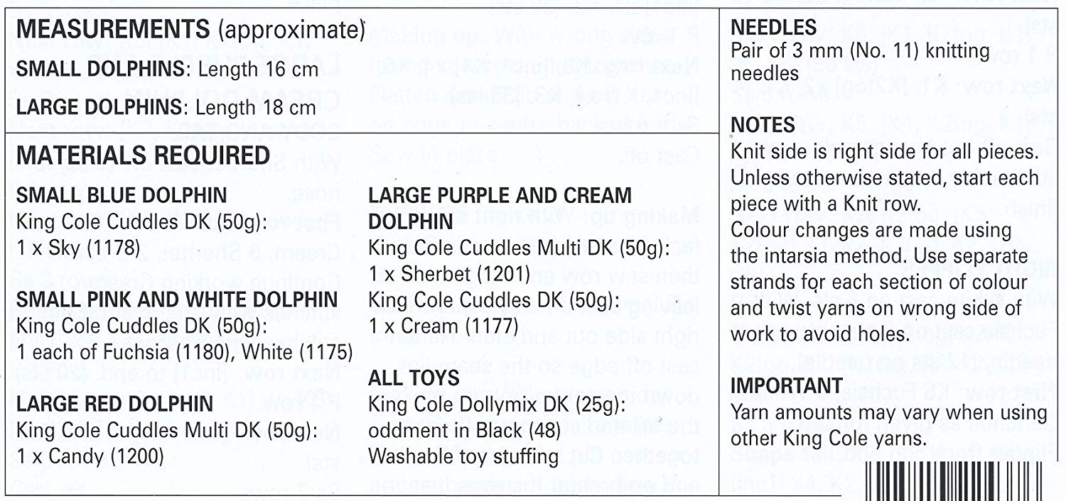 King Cole 9045 Knitting Pattern Toy Dolphins to knit in Cuddles DK - hanrattycraftsgifts.co.uk