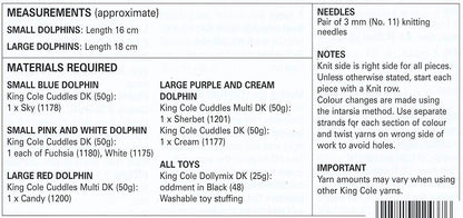 King Cole 9045 Knitting Pattern Toy Dolphins to knit in Cuddles DK - hanrattycraftsgifts.co.uk
