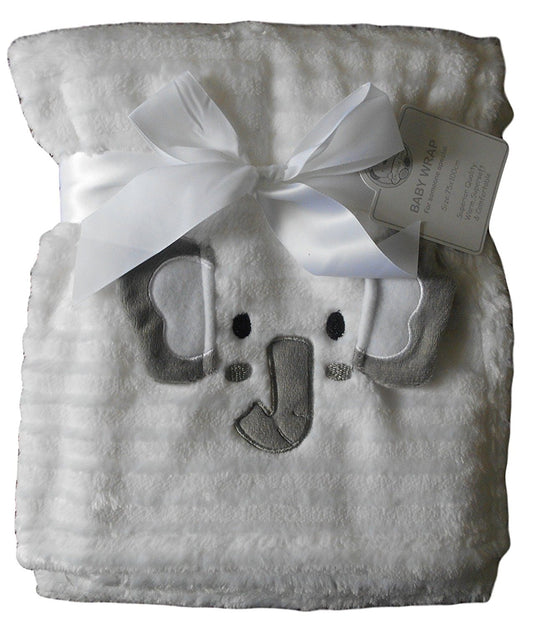 Baby Boys Girls Fluffy Ribbed White Elephant Blanket Wrap 100cm x 75cm approx - hanrattycraftsgifts.co.uk