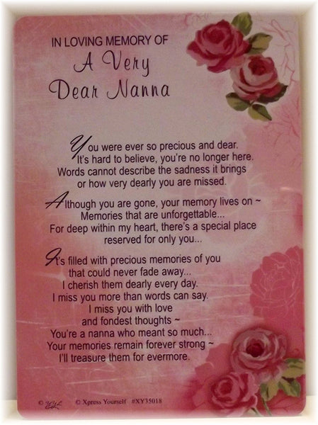 In Loving Memory Of A Very Dear Nanna Graveside Memorial Card. Anniversary. Birthday, Mother's Day - hanrattycraftsgifts.co.uk