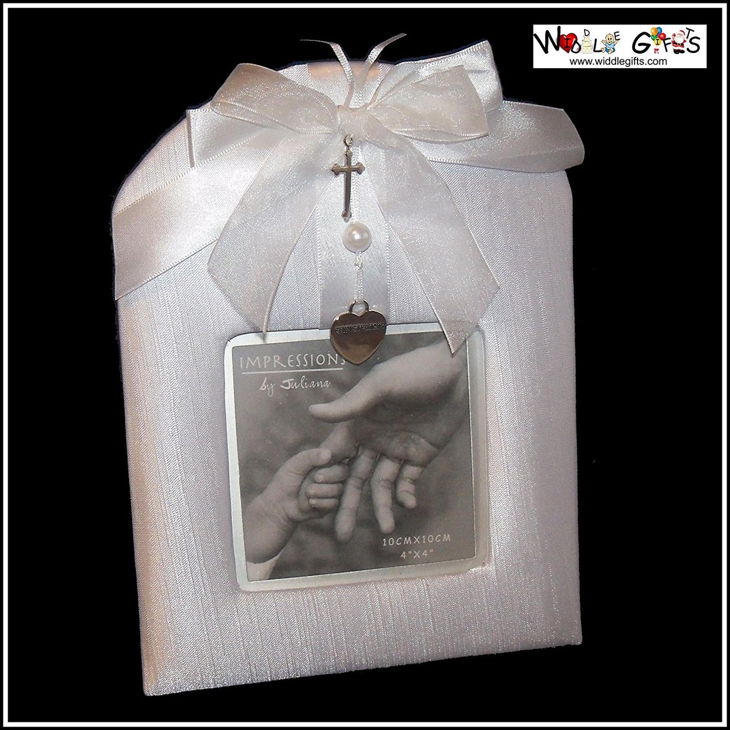 Impressions Padded Christening Photo Frame with Cross & Heart - hanrattycraftsgifts.co.uk