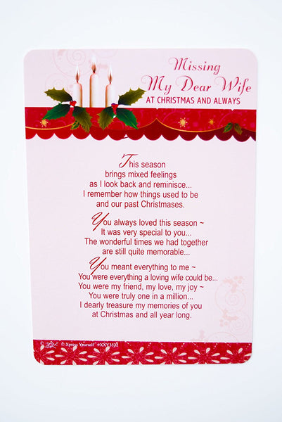 Missing My Dear Wife Grave Card Christmas Decorations Memorial Remembrance Card - hanrattycraftsgifts.co.uk