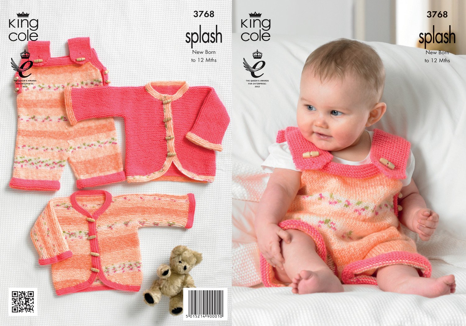 King Cole Double Knitting Pattern Splash DK Baby Set Knitted Dungarees & Cardigans 3768 - hanrattycraftsgifts.co.uk