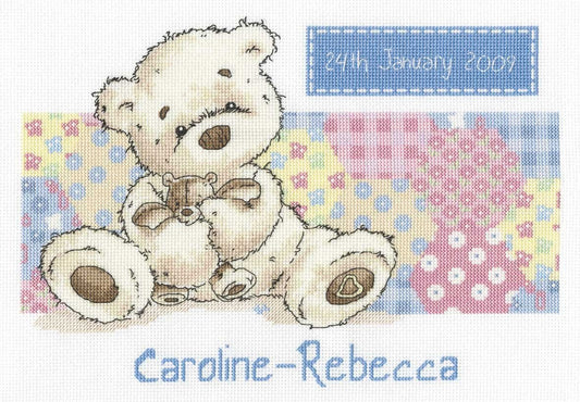 DMC Cross Stitch Kit - Lickle Ted - Patchwork Sampler - hanrattycraftsgifts.co.uk