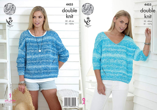 King Cole 4455 Knitting Pattern Ladies Sweaters to knit in Vogue DK - hanrattycraftsgifts.co.uk