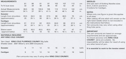 King Cole 4295 Ladies Sweater and Cardigan in King Cole Florence Chunky - hanrattycraftsgifts.co.uk