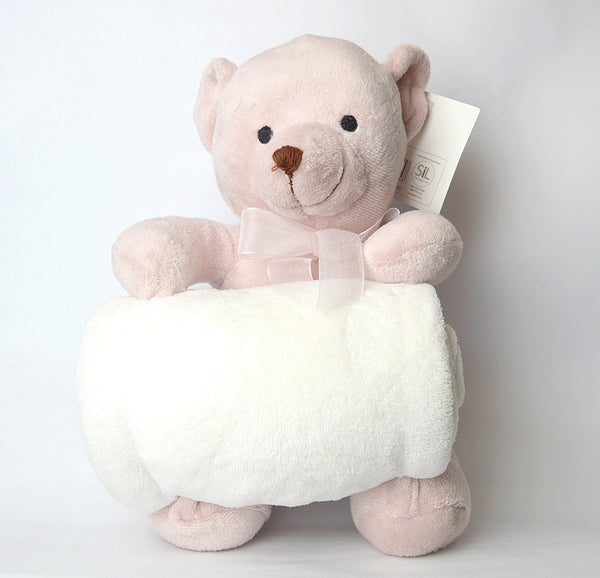 dusky bear and blanket set pink or blue please msg your choice - hanrattycraftsgifts.co.uk