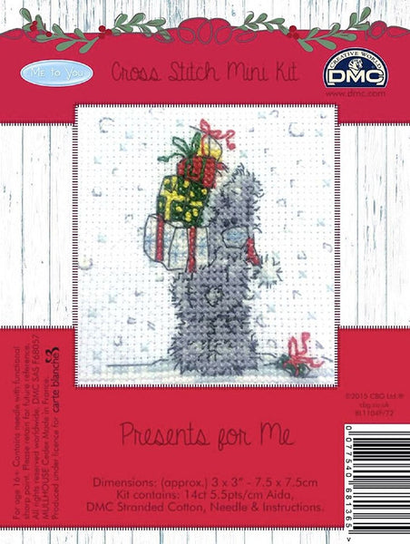 DMC Me to You Christmas Tatty Teddy Cross Stitch Mini Kit - Presents for Me by DMC - hanrattycraftsgifts.co.uk