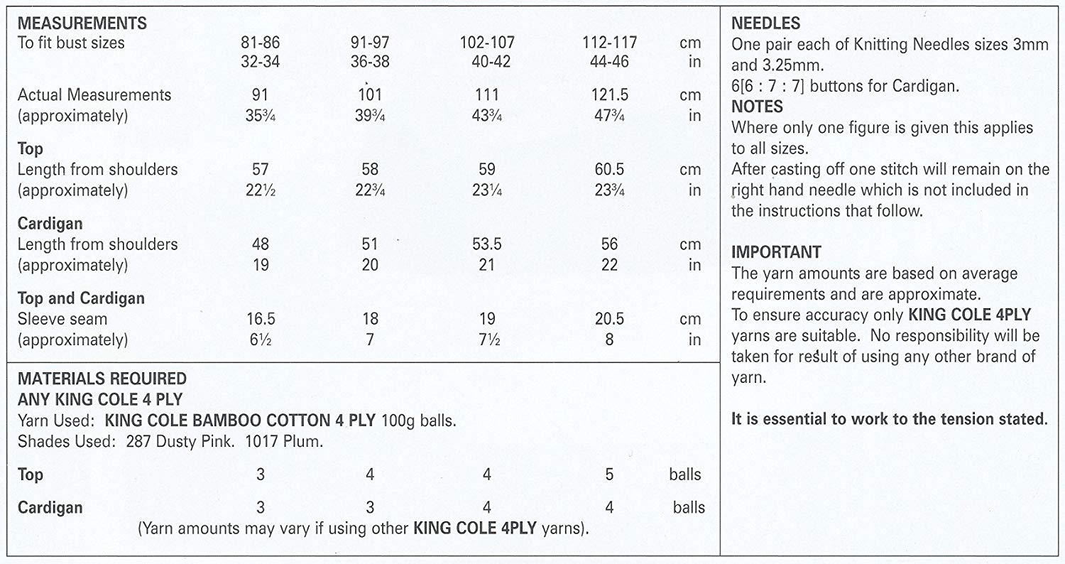 King Cole 4482 Knitting Pattern Ladies Top and Cardigan in Bamboo Cotton 4ply - hanrattycraftsgifts.co.uk