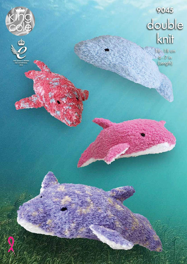 King Cole 9045 Knitting Pattern Toy Dolphins to knit in Cuddles DK - hanrattycraftsgifts.co.uk