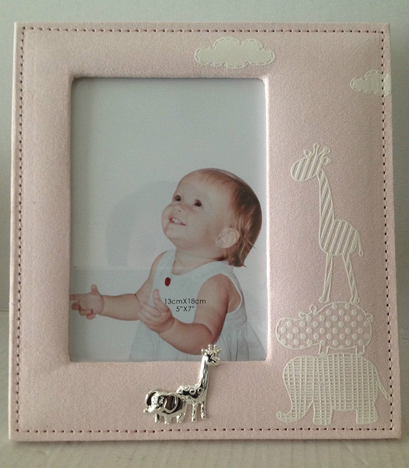 Pink Baby Girl Soft Fabric Animal Patterned 5"x7" Photo Frame - hanrattycraftsgifts.co.uk