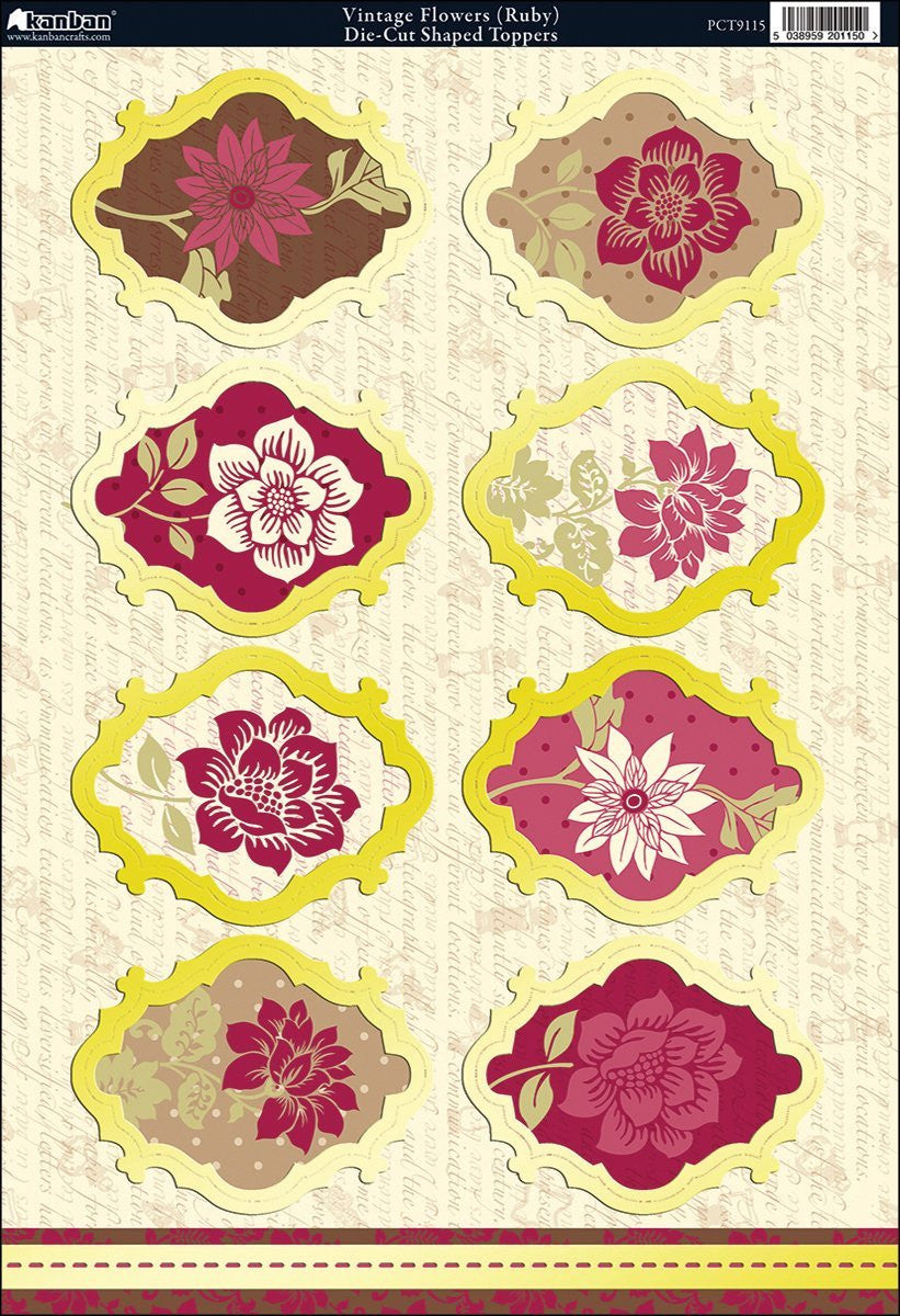 Shabby Chic Die-Cut Punch-Out Sheet 8"X12"-Vintage Flowers Ruby/Ivory - hanrattycraftsgifts.co.uk