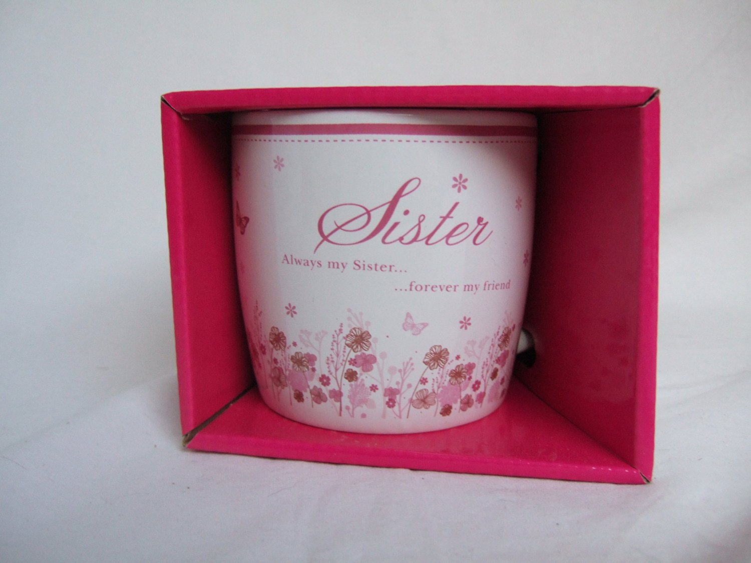 "Sister" Pink Floral Sentimental Mug With Presentation Box - hanrattycraftsgifts.co.uk