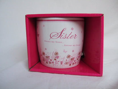 "Sister" Pink Floral Sentimental Mug With Presentation Box - hanrattycraftsgifts.co.uk