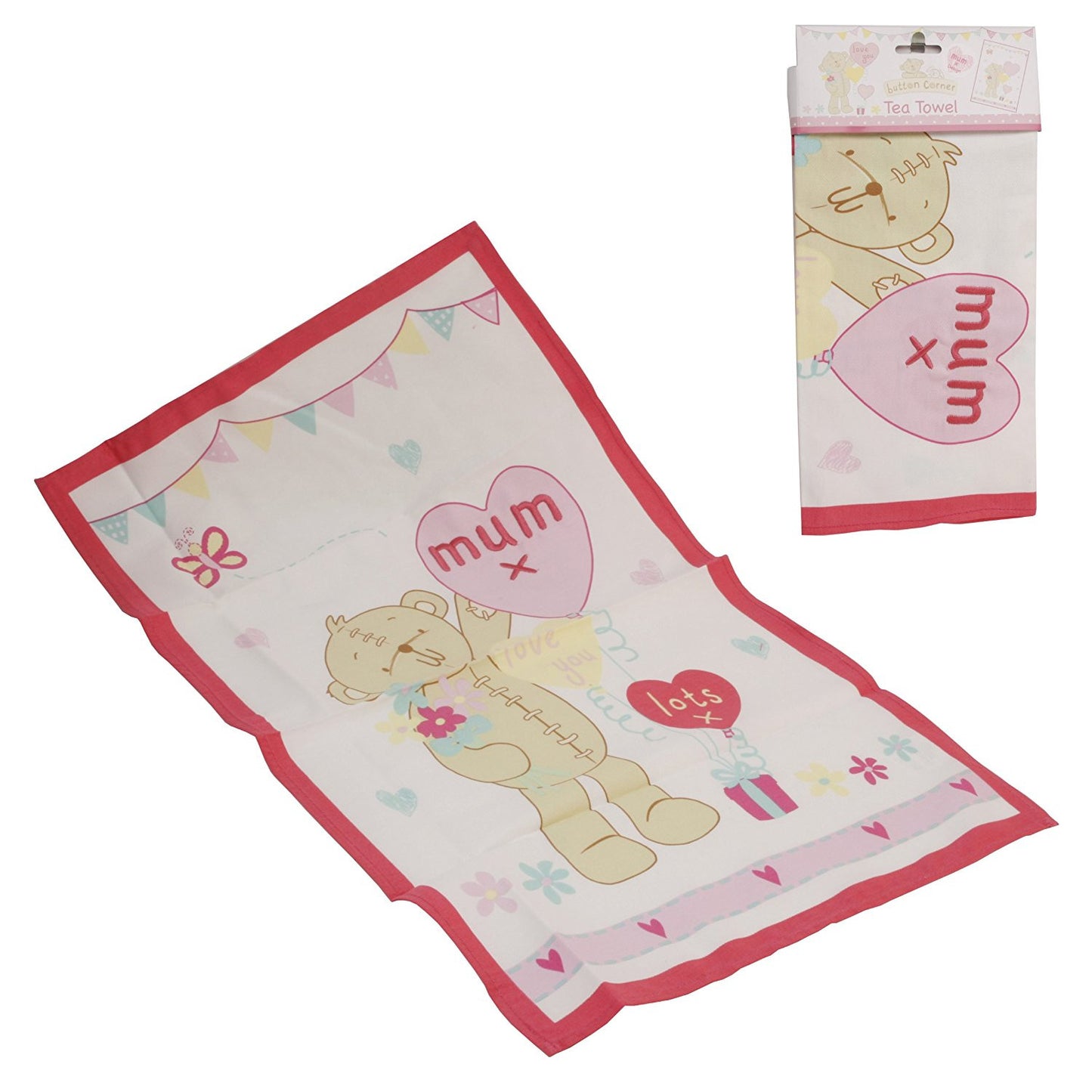 'Mum' Button Corner Tea Towel - hanrattycraftsgifts.co.uk