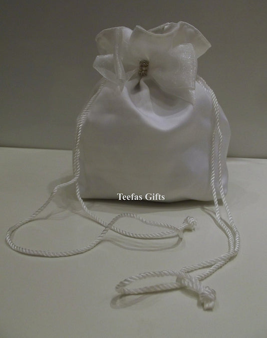 White Matt Satin Wedding Bridal Bag - White Matt Satin Holy Communion Dolly Bag. - hanrattycraftsgifts.co.uk