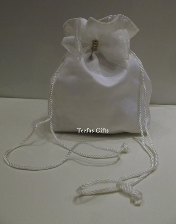 White Matt Satin Wedding Bridal Bag - White Matt Satin Holy Communion Dolly Bag. - hanrattycraftsgifts.co.uk
