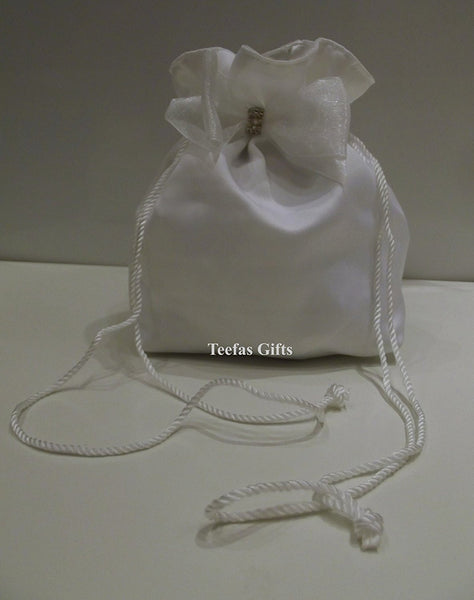 White Matt Satin Wedding Bridal Bag - White Matt Satin Holy Communion Dolly Bag. - hanrattycraftsgifts.co.uk